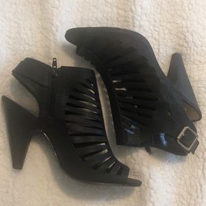 Black open-toe heeled sandals
